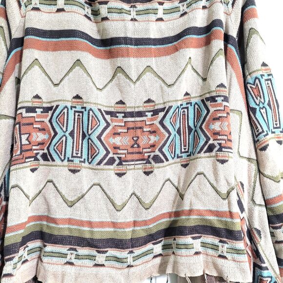 Billabong Southwestern Open Cardigan Shawl Size Large Fringe Long Sleeve Boho - Picture 4 of 6